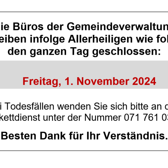 Öffnungszeiten Allerheiligen